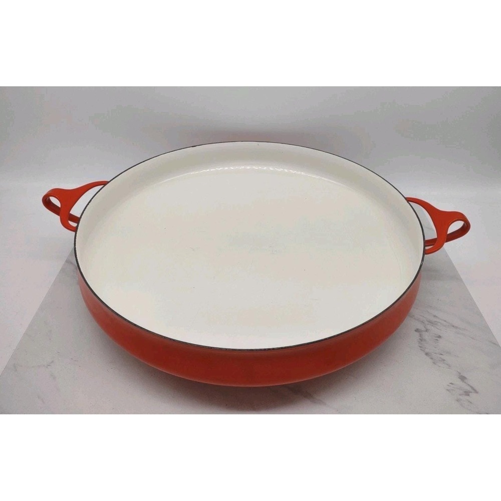 Vintage DANSK Designs France MCM Red White Enamel 2 Handle Round Paella 13" Pan